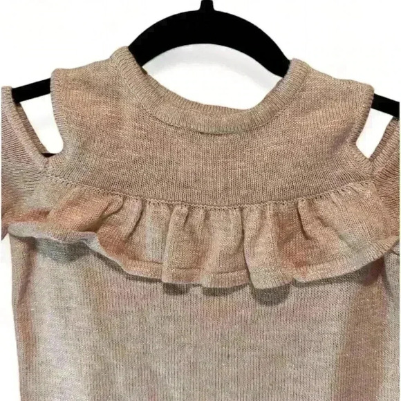 DKNY Girls Pink Cold Shoulder Sweater w Ruffles Size Medium - Picture 3 of 5